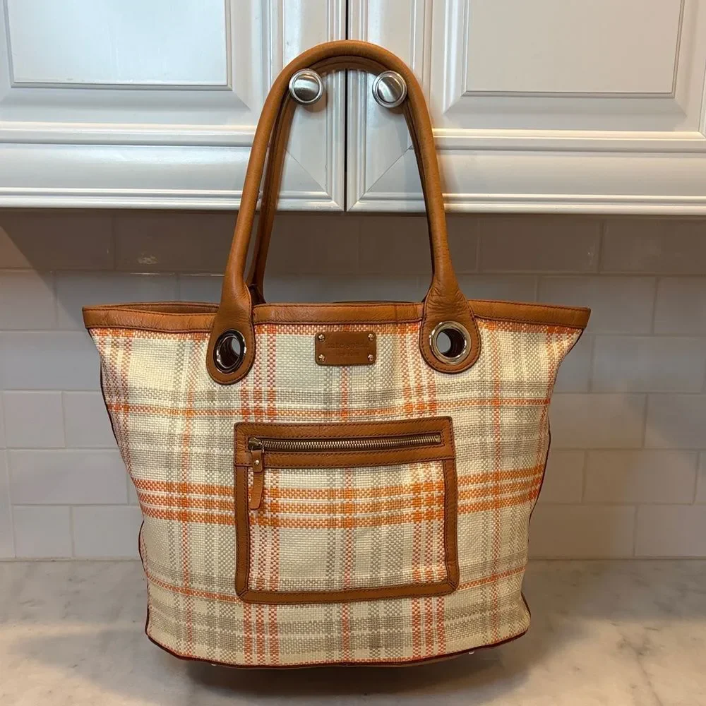 Kate Spade Bag Purse Handbag Woven Plaid XL Tote Bag RARE Pocketbook